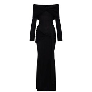 Cameron Off Shoulder Tie Maxi Dress - Black 3x